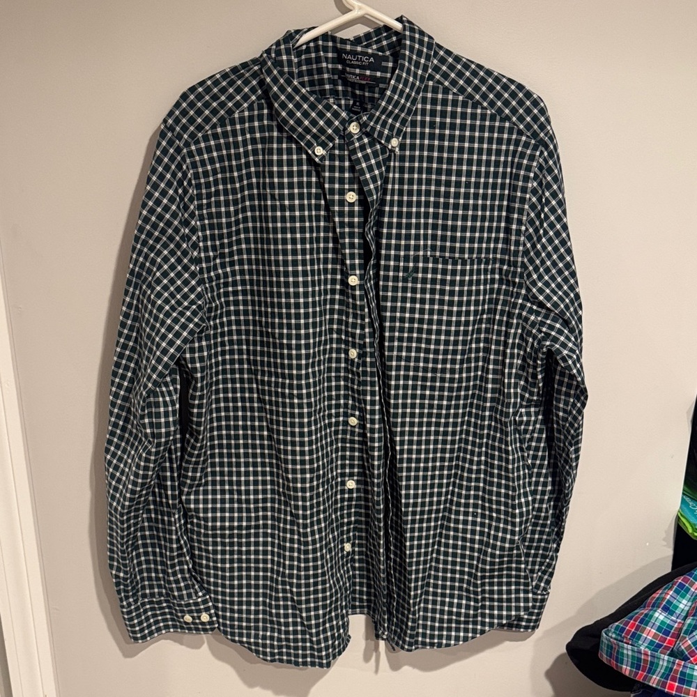 Nautica green and White Checkered Shirt